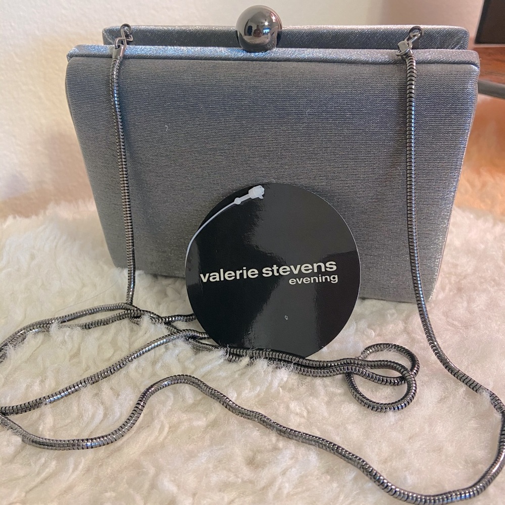 Valerie Stevens Gray Shimmer Clutch Evening Bag